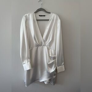 Zara Ivory Satin V-Neck Dress